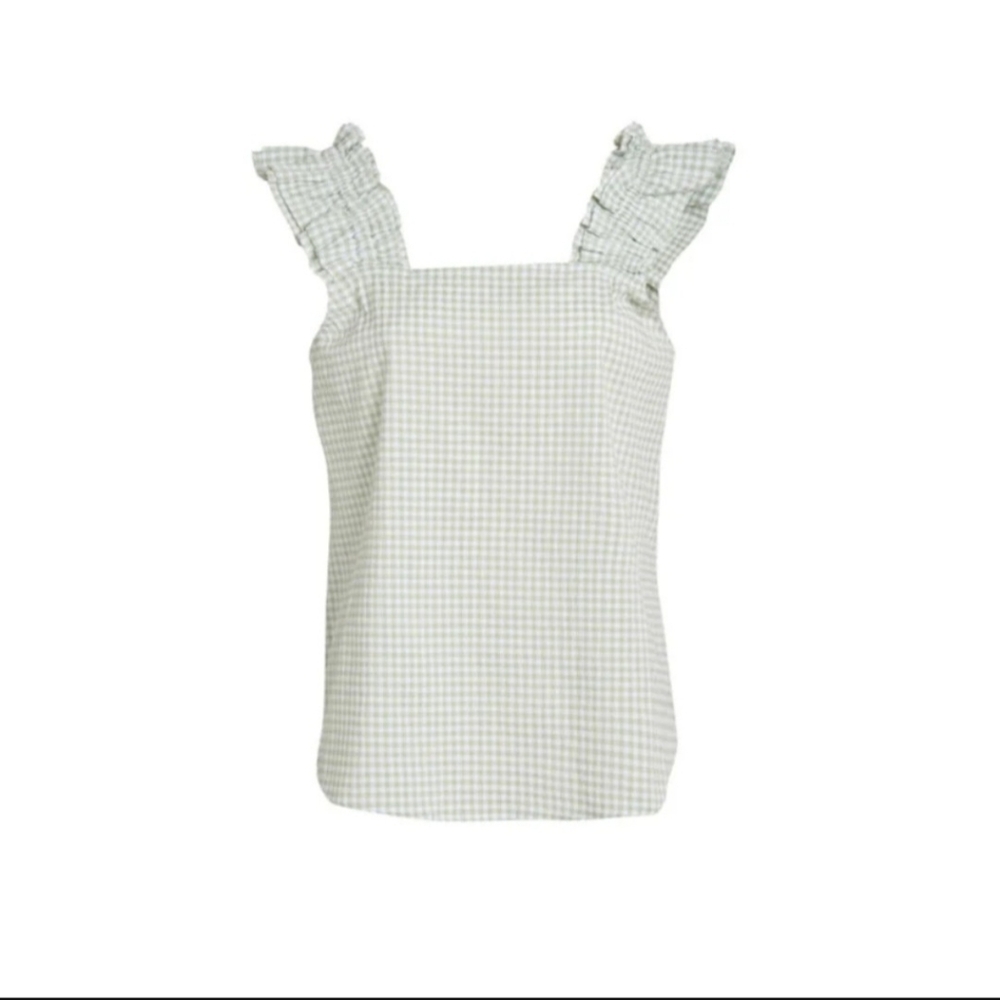 🆕️Taylor Tillman Women's Caroline Ruffle Sleeveless Top, Mint Gingham, S $120